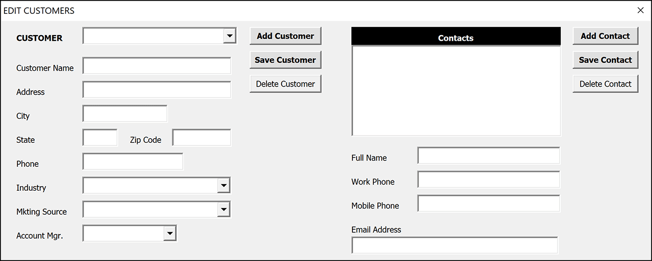 Excel Database Applications Form